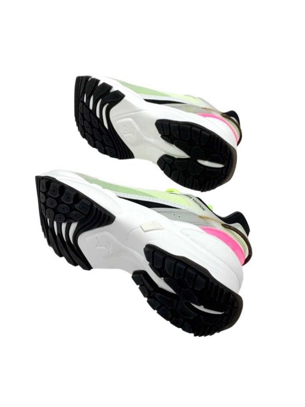 Louis Vuitton Run 55 Line Monogram Sneakers Shoes Fabric Neon Yellow Pink - Picture 6 of 10